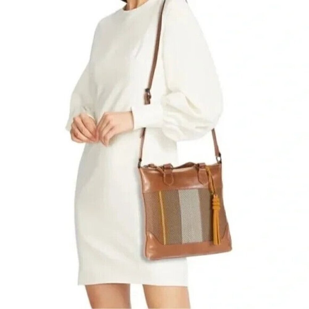 Frye Melissa Striped Crossbody Satchel Beige Multicolored Leather Purse - Picture 2 of 7